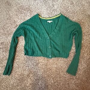 American Eagle Green Knit Cropped Cardigan Sweater